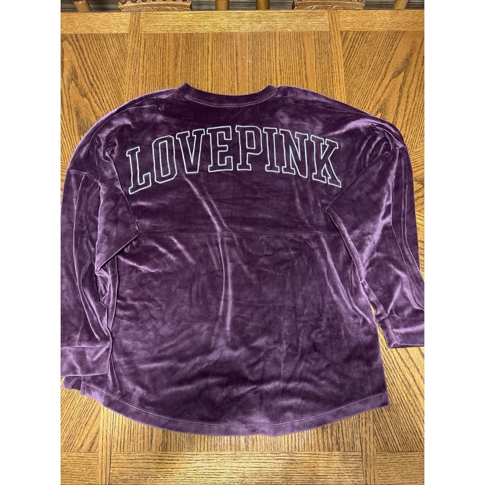 Victoria's Secret Lg Love Pink Velour Purple Embroidered Long Sleeve Sweatshirt